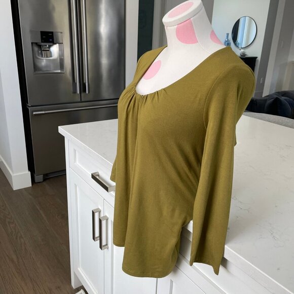 Grace Elements Scoop Neck 3/4 Sleeve Lined Rayon Spandex Top Avocado Green Sz S - Picture 4 of 13